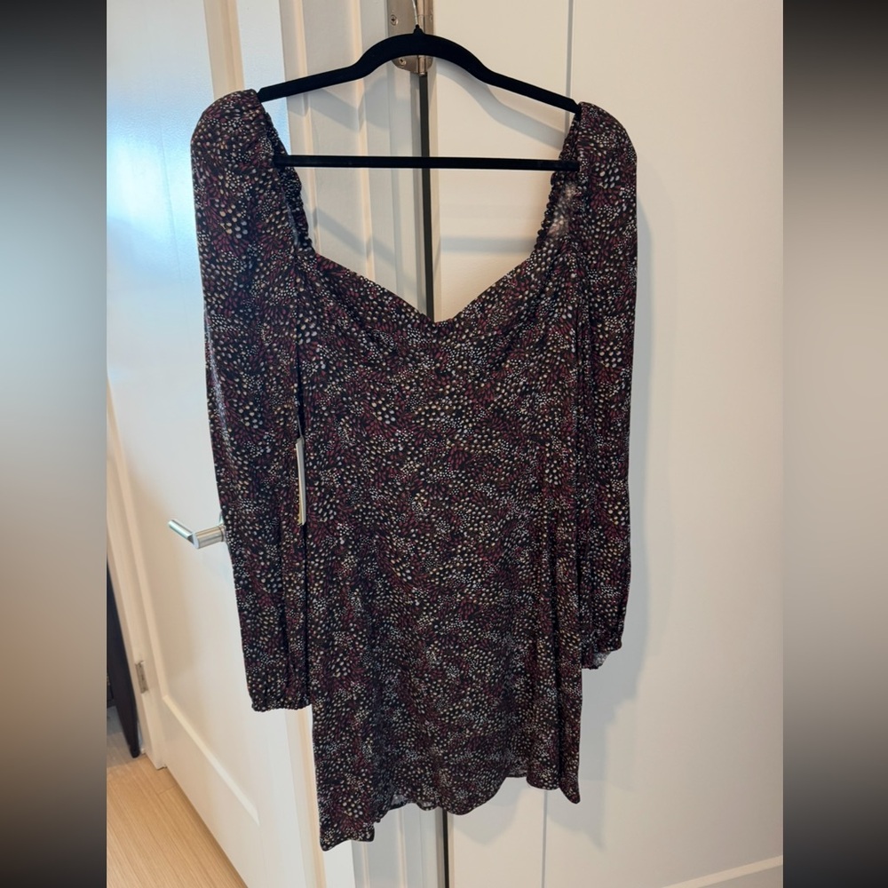 Aritzia Wilfred Mini Dress - floral dot pattern, long sleeve, smocked back